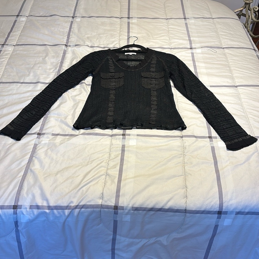 Vintage Chic Black Long Sleeve Women's Top